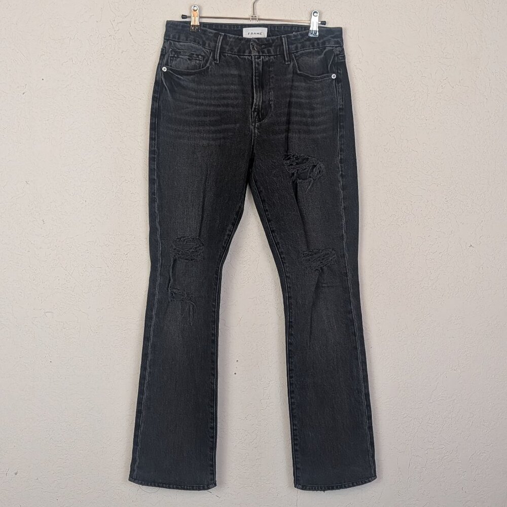 Frame Mini Boot High Rise Distressed Jean Pepperdine Splash Gray 27 x 31"